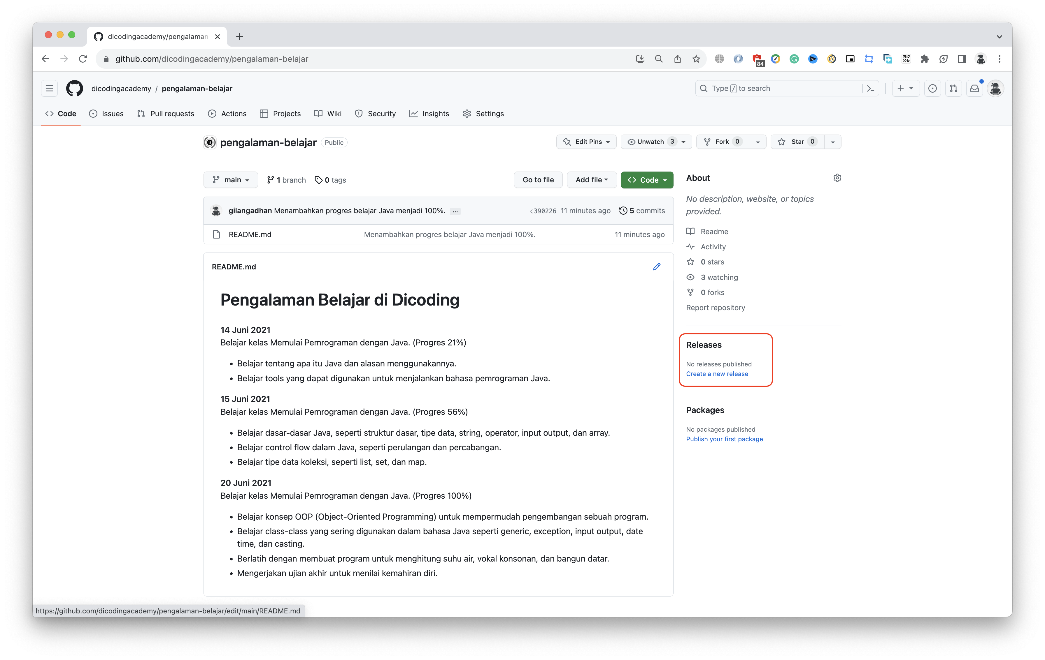 Merilis Dokumentasi Pengalaman Belajar | Belajar Dasar Git dengan GitHub | Dicoding Indonesia
